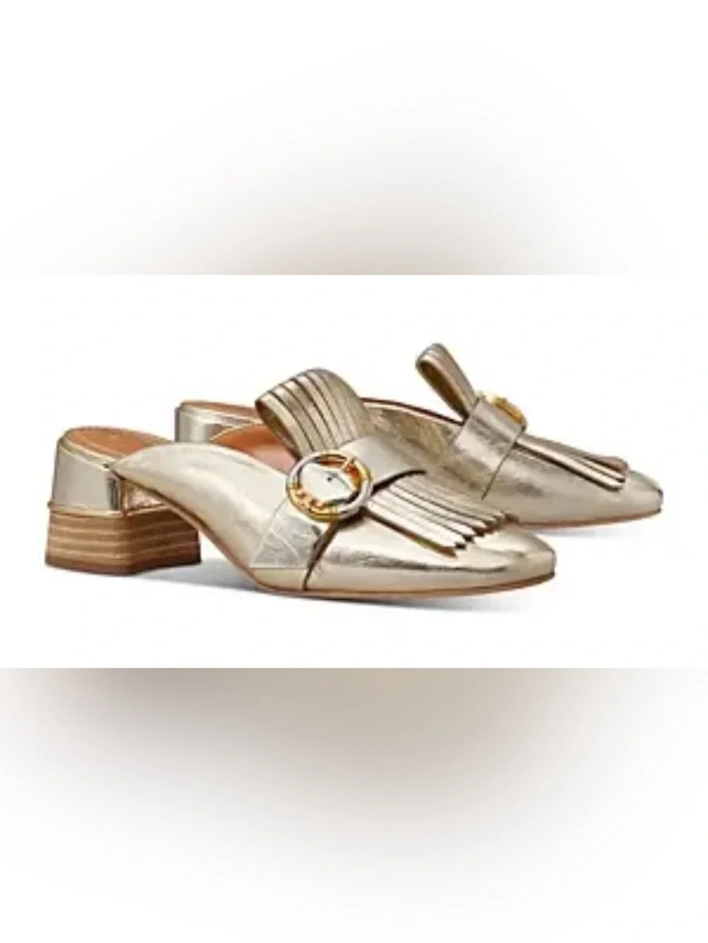 Tory Burch Metallic Gold Fringe Slip-On Mules
